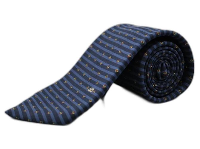 Autre Marque Corbata Negra a Rayas Azules con Diseño Negro Seda  ref.1345522