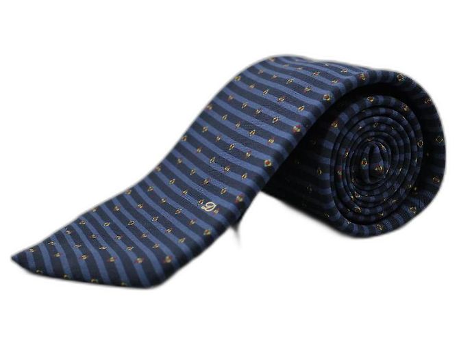 Autre Marque Corbata Negra a Rayas Azules con Design Nero