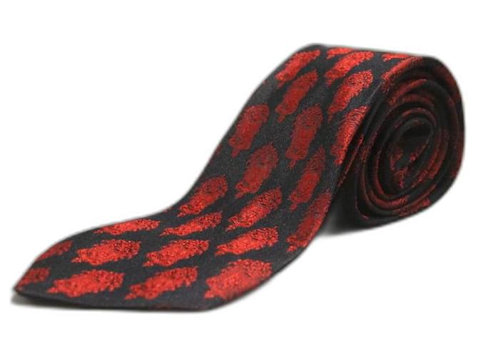 Pierre Cardin Corbata Negra con Escudo Rojo Black Silk  ref.1345551