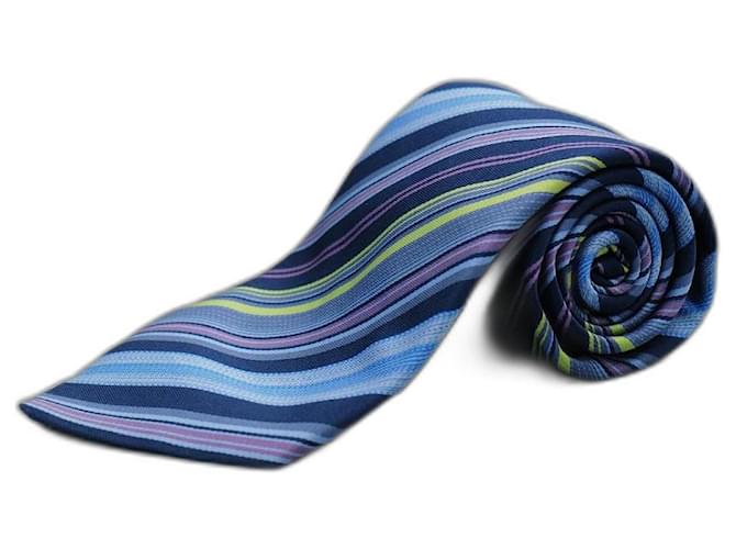 Hermès Corbata a Rayas Blue Silk  ref.1345682