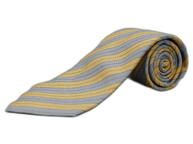 Hermès Cravatta Gialla e Blu a Righe Giallo Seta