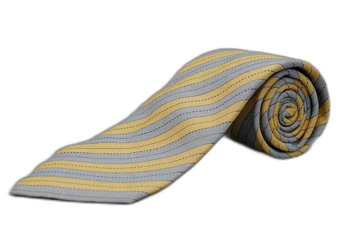 Hermès Corbata Amarilla y Azul a Rayas Yellow Silk  ref.1345695