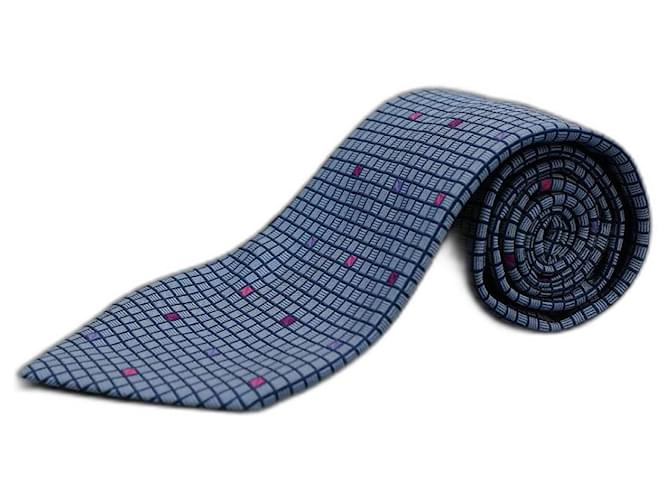 Hermès Corbata Azul a Cuadros Blue Silk  ref.1345705