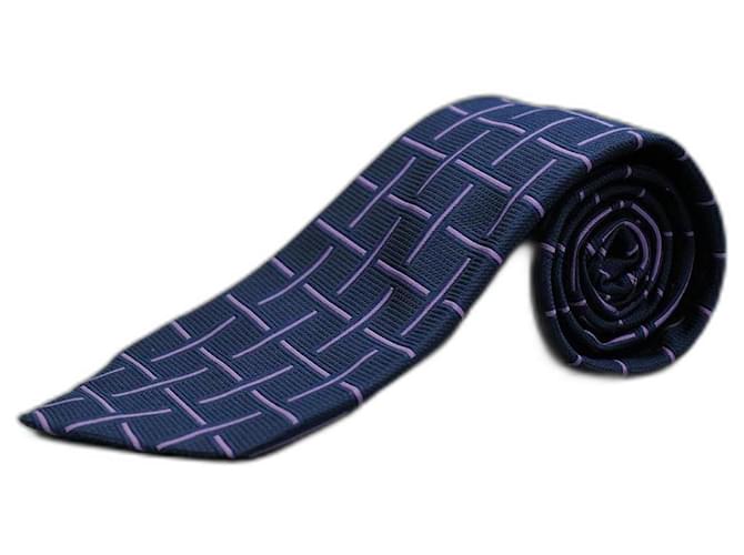 Autre Marque Corbata Azul a Rayas Moradas Blue Silk  ref.1345708