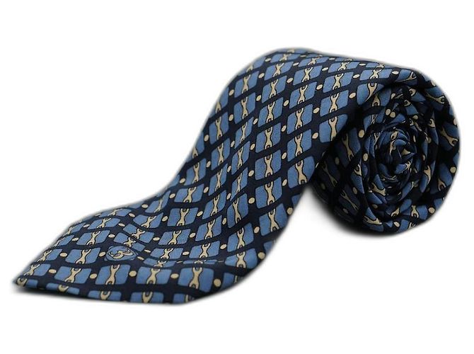 Autre Marque Corbata Azul con Diseño de Cadena Blu