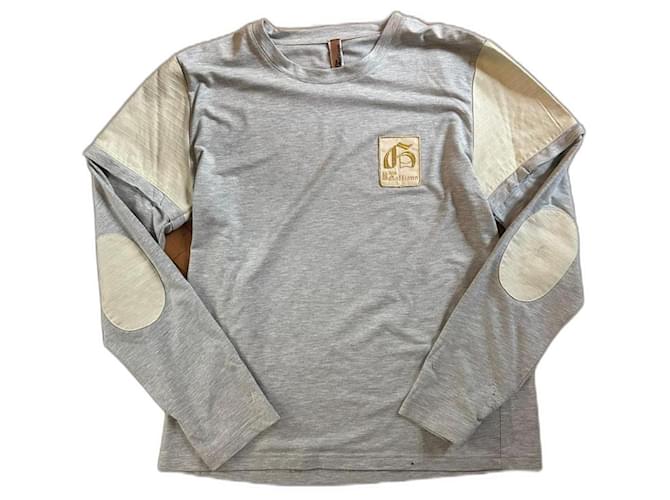 T-shirt à manches longues gris John Galliano avec manches zippées amovibles. Coton Doré Blanc cassé  ref.1346493