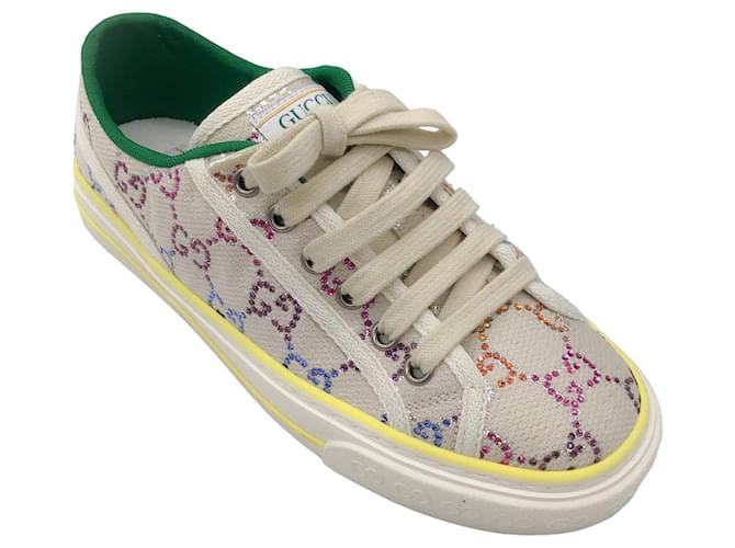 Gucci Ivory Multi Crystal Embellished Logo Tennis 1977 Sneakers Multiple colors Cloth  ref.1346651