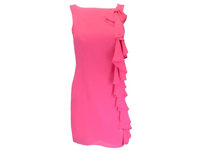 Autre Marque Vivienne Tam Vestido rosa choque com detalhe de laço e babados sem mangas em crepe de seda  ref.1346704