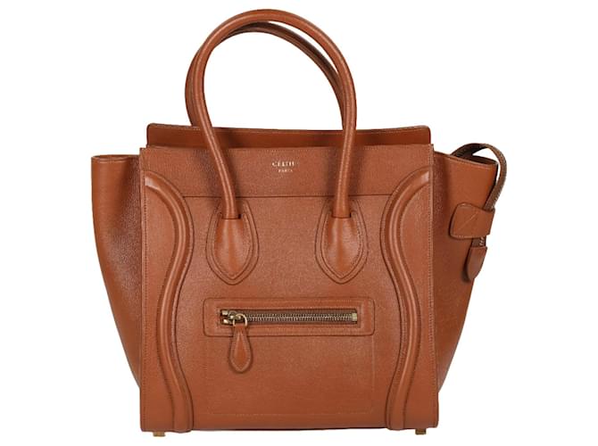 Luggage Céline CELINE Bolsa de micro bagagem em couro de bezerro para bebê em Sienna Marrom  ref.1346713