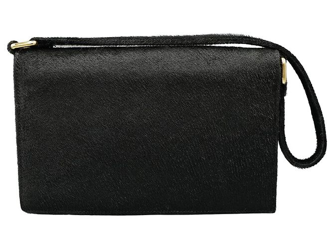 Autre Marque Bolsa de pele de pônei preta com aba Preto