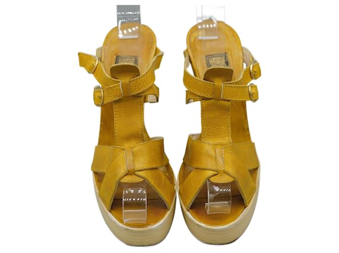 Autre Marque Sandalias Abiertas con Tacón Amarillas Yellow Leather  ref.1346838