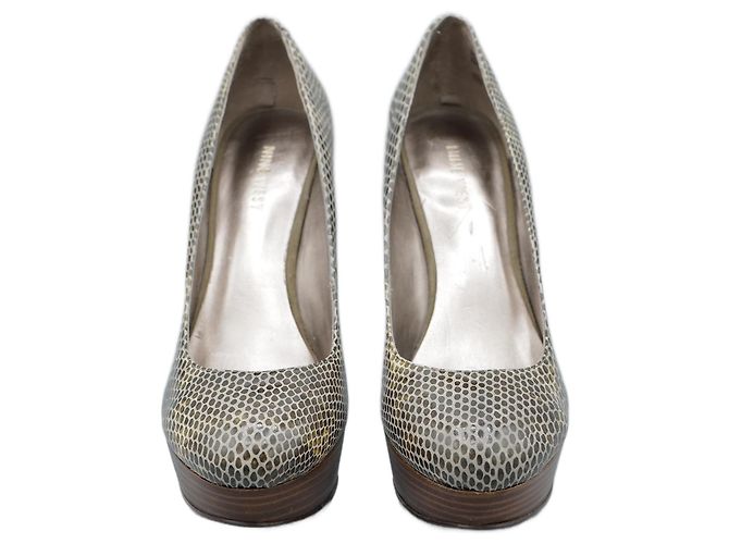 Nine West Tacones de Cuero con Efecto Serpiente Verde