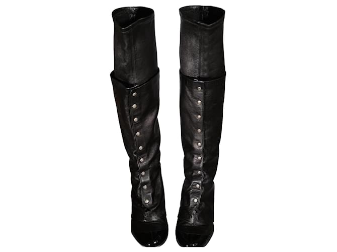 Chanel Botas Altas de Cuero Negro Black Leather  ref.1346860