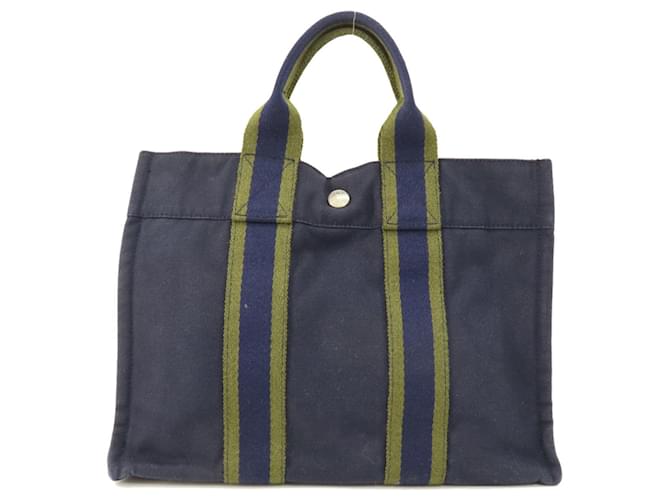 Hermès cabas Toile Bleu Marine  ref.1346936