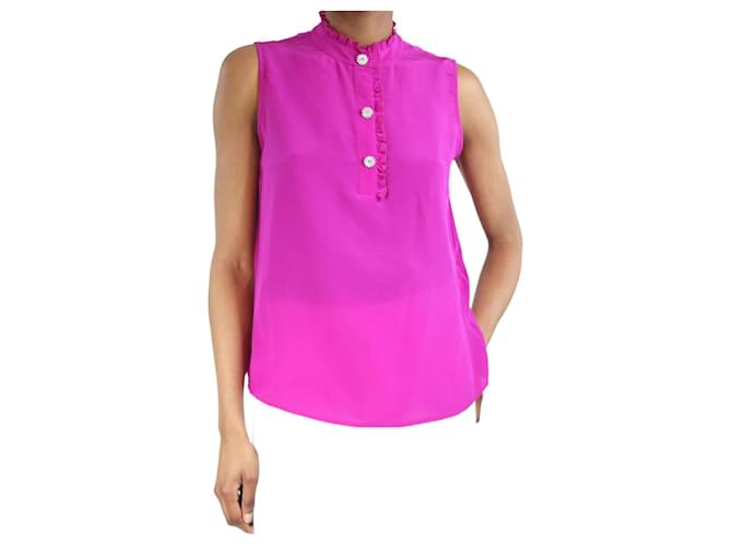 Claudie Pierlot Magenta sleeveless ruffle-trimmed blouse - size UK 8 Purple Silk  ref.1347324
