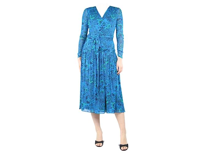 Diane Von Furstenberg Blue floral-printed wrap midi dress - size M  ref.1347362