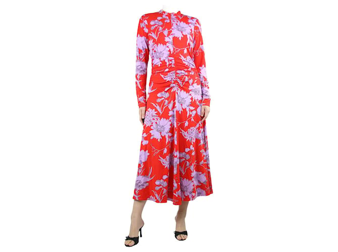 Autre Marque Red high-neck floral printed maxi dress - size UK 12 Viscose  ref.1347367