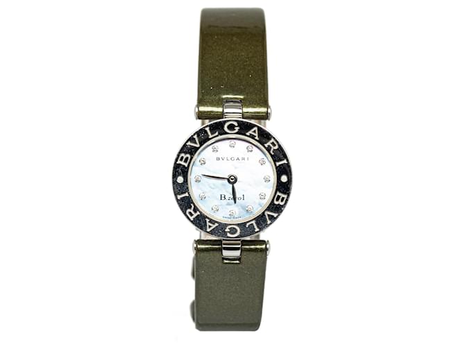 Bulgari Bvlgari Green Quartz Stainless Steel Diamond B.Zero 1 watch Silvery Dark green Metal  ref.1347417