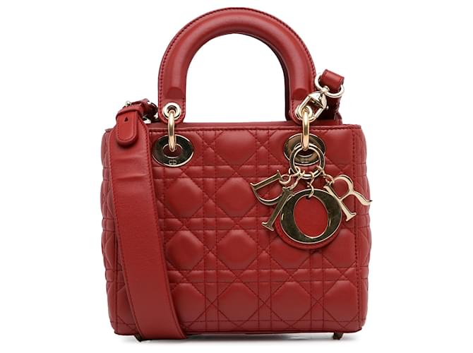 Dior Red Small Lambskin Cannage My ABCDior Lady Dior Vermelho Couro  ref.1347418