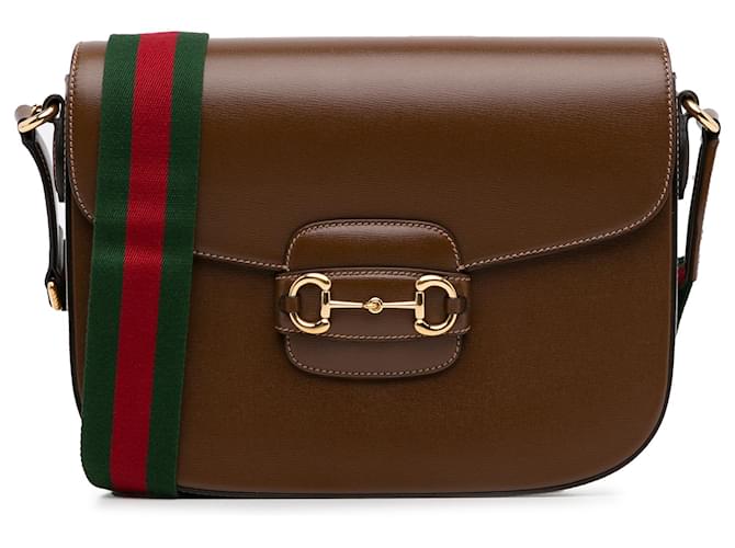 Mors Marron Gucci 1955 Sac à bandoulière Web Cuir Veau façon poulain  ref.1347439