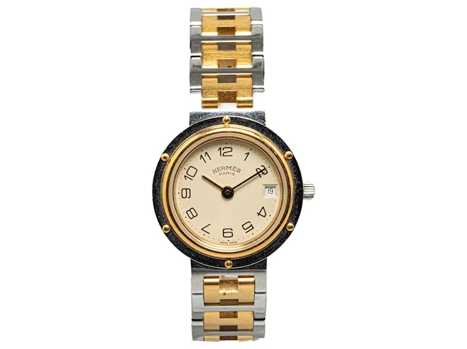 Hermès Reloj Hermes Clipper de acero inoxidable y cuarzo plateado Plata Dorado Metal  ref.1347447