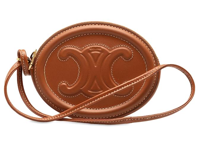 Céline Celine Brown Triomphe Cuir Oval Clutch Leather Pony-style calfskin  ref.1347452