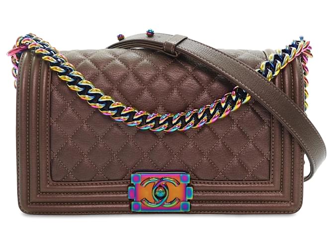 Chanel Brown Medium Mermaid Iridescent Calfskin Boy Flap Bronze Leather Pony-style calfskin  ref.1347471