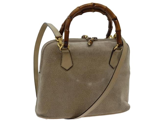 GUCCI Bamboo Hand Bag Suede 2way Beige Auth 70950  ref.1347537