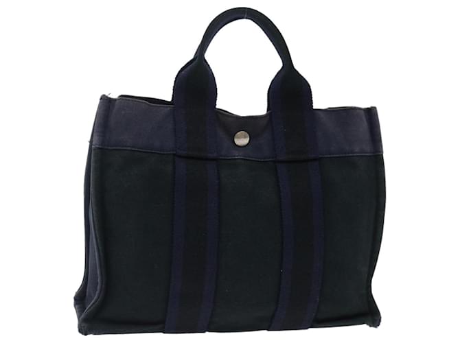 Hermès HERMES Fourre Tout PM Hand Bag Canvas Navy Black Auth bs13675 Navy blue Cloth  ref.1347585