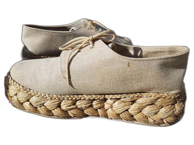 Robert Clergerie String-colored raw canvas derbies Beige Marrone chiaro Caramello Paglia 