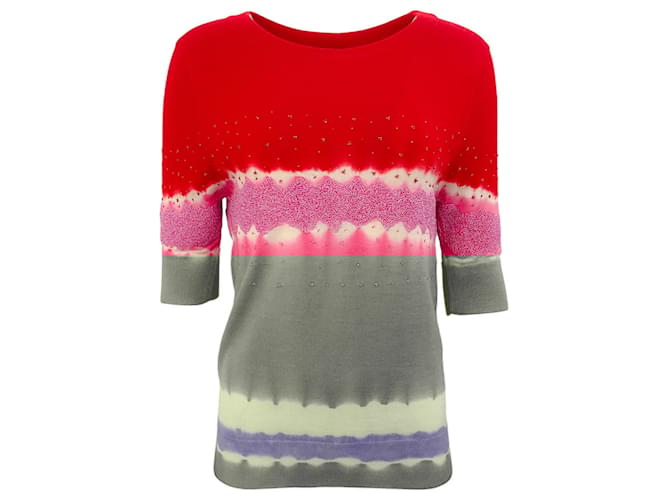 Prabal Gurung Red / Pink Beaded 3/4 Sleeve Sweater Cashmere  ref.1347660