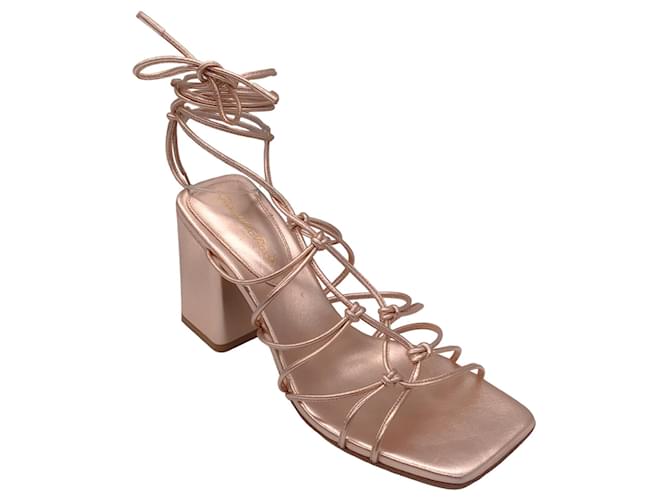 Gianvito Rossi Rose Gold Metallic Lace Up Leather Sandals  ref.1347661