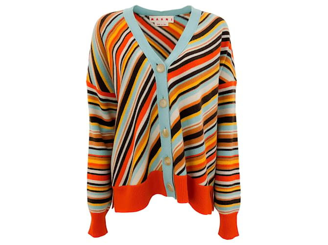 Marni Orange Multi Wool Striped Cardigan Sweater Multiple colors  ref.1347662