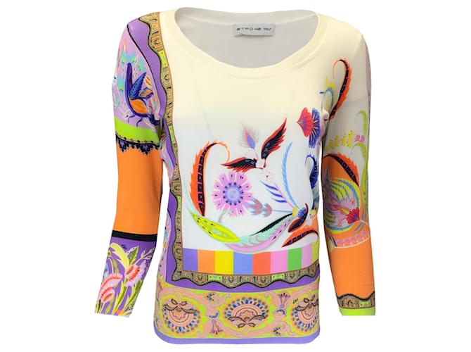 Etro Elfenbeinfarbener Pullover aus Seidenstrick mit Multi-Print Mehrfarben  ref.1347671