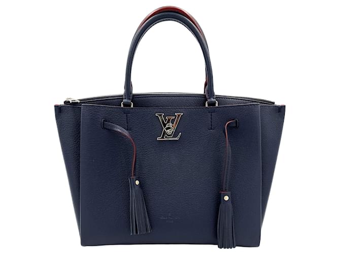 Louis Vuitton LockMeTo calf leather Grained Leather 2-Ways Tote Bag Navy Navy blue  ref.1347674