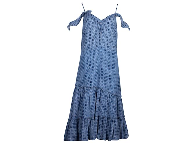 Altuzarra Off-The-Shoulder Ruffled Printed Dress in Blue Silk  ref.1347699
