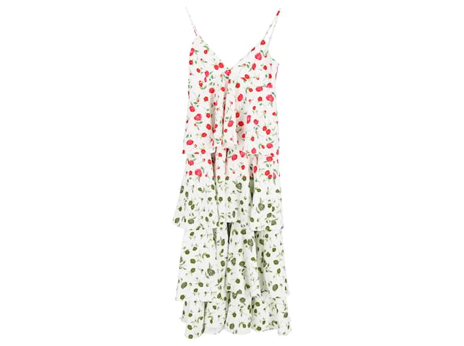 Autre Marque Dodo Bar Or Floral Print Tiered Dress in White Silk  ref.1347710