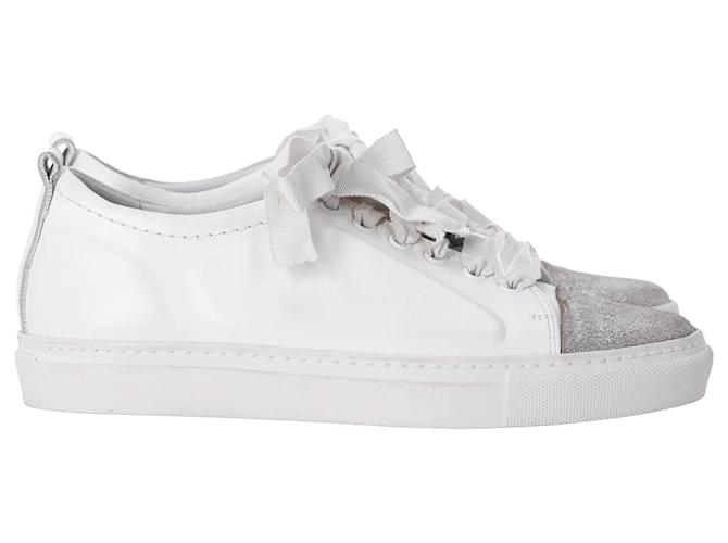 Sneakers basse con punta glitterata Lanvin in pelle bianca Bianco  ref.1347718