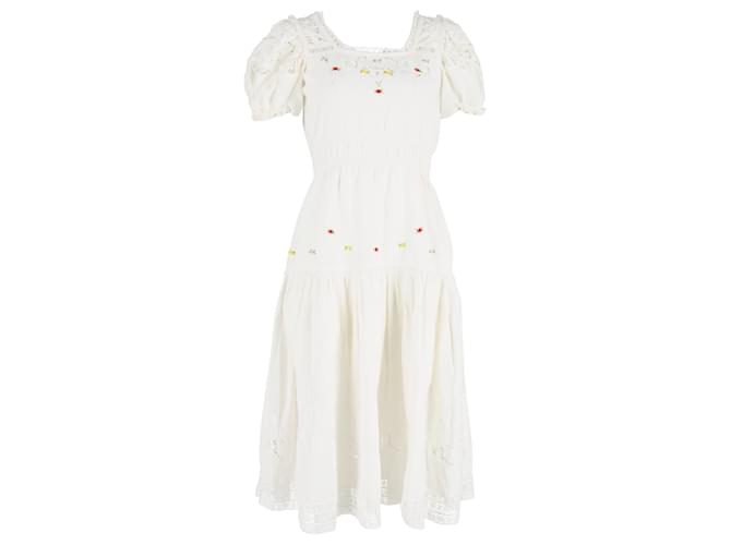 LoveShackFancy Puffed Sleeve Dress in White Cotton  ref.1347721