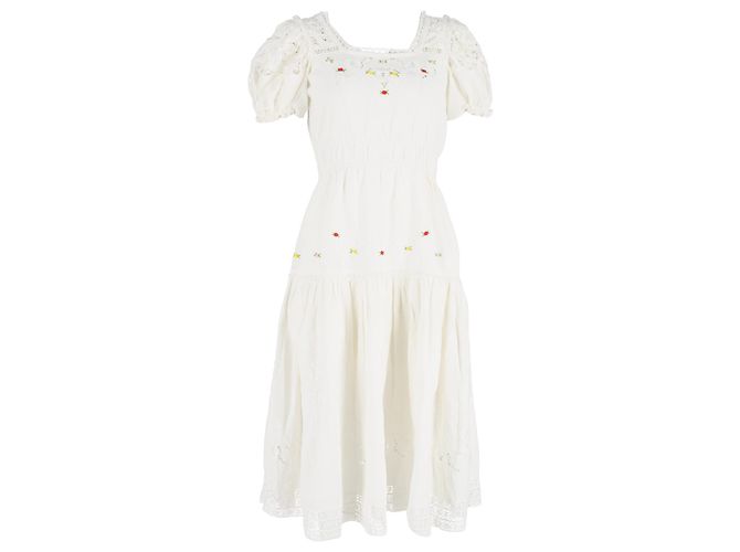 Vestido con mangas abullonadas de algodón blanco de LoveShackFancy