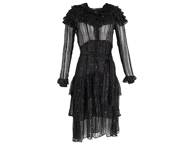 Autre Marque Abito midi Dodo Bar Or con volant in seta nera Nero