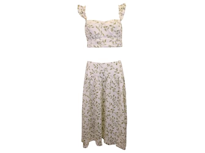 Reformation Junie Two Piece Set in Green and Cream Linen  ref.1347745