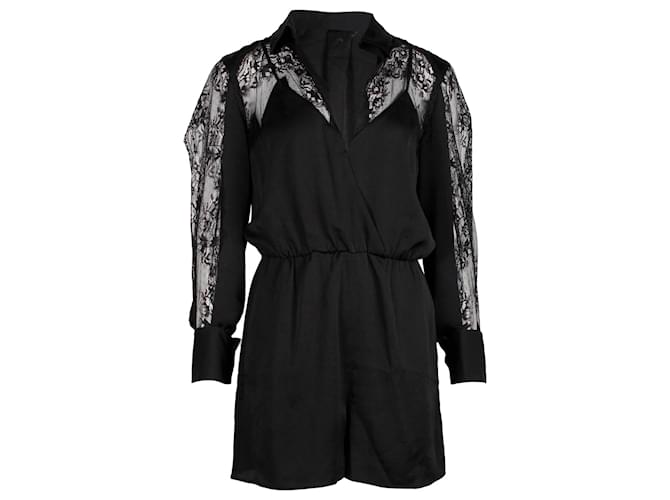 Maje Ines Lace-Paneled Playsuit in Black Polyester  ref.1347757