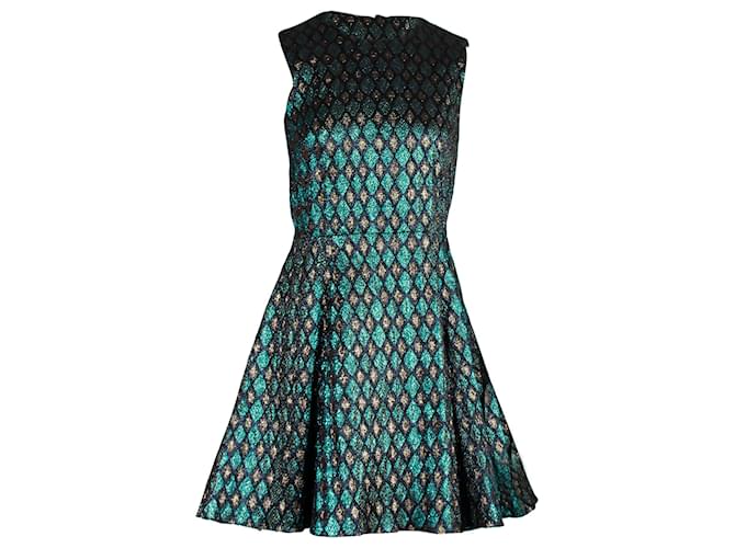 Dolce & Gabbana Mini-robe évasée sans manches en polyester vert métallisé  ref.1347769
