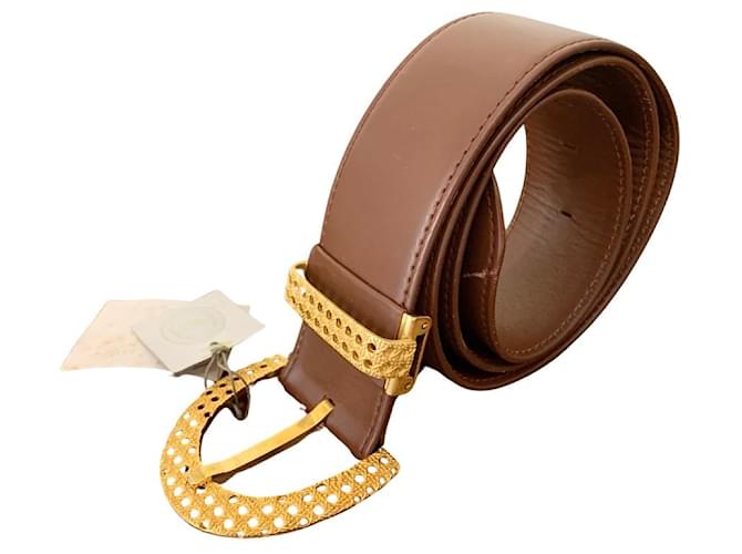 Cintura vintage con fibbia intrecciata di Christian Dior. Marrone Pelle Metallo  ref.1347784