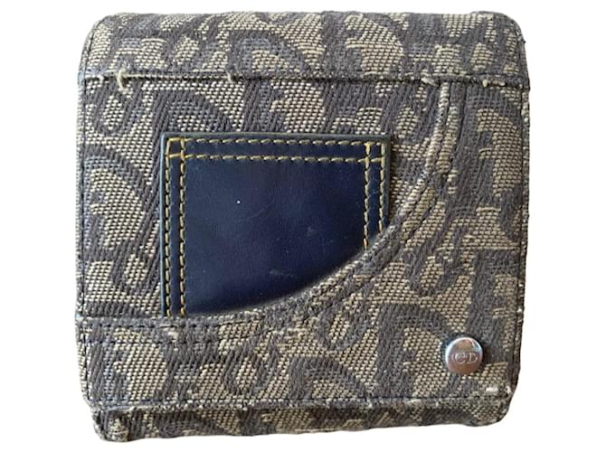 Cartera vintage de CHRISTIAN DIOR Blanco Azul Cuero Lienzo  ref.1347789