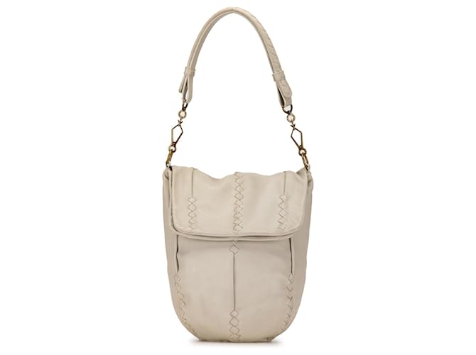 Bottega Veneta White Intrecciato-Trimmed Hobo Leather Pony-style calfskin  ref.1347791