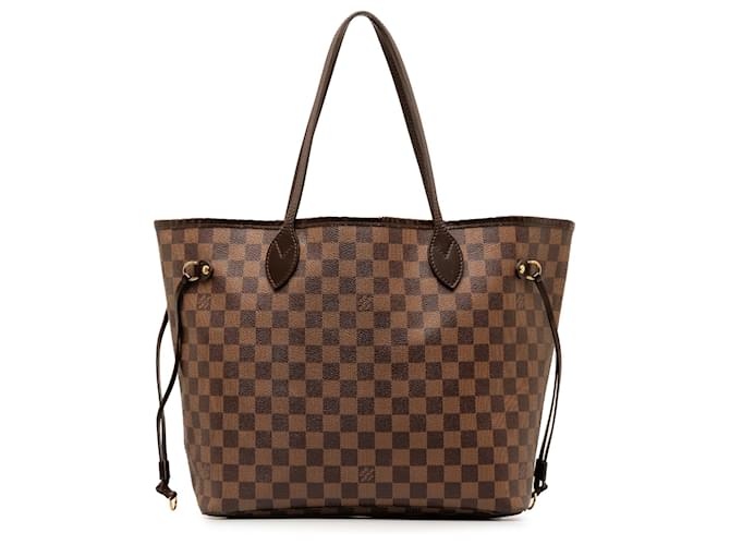 Louis Vuitton Brown Damier Ebene Neverfull MM Leather Cloth Pony-style calfskin  ref.1347798