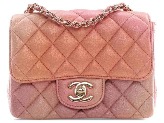 Chanel Pink Mini Square Ombre schillernde Lammlederklappe  ref.1347808