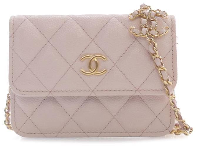 Chanel Purple CC Quilted Caviar Coco Card Holder on Chain Leather  ref.1347810